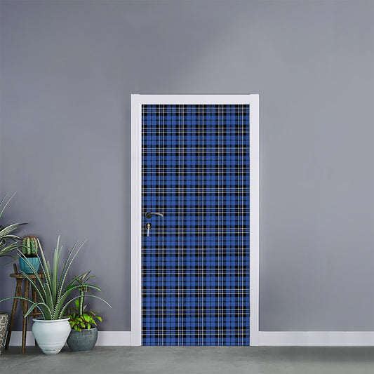 Black And Blue Tartan Pattern Print Door Sticker