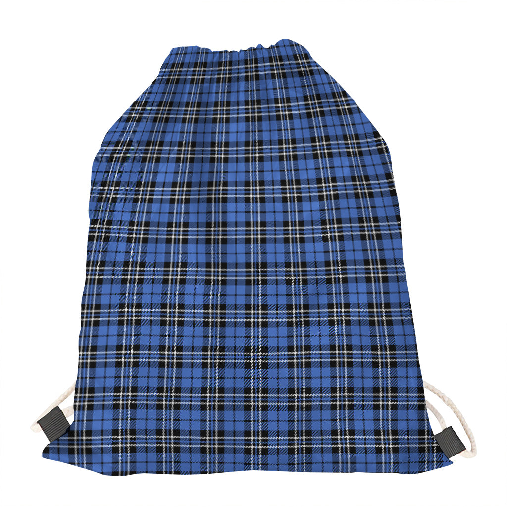 Black And Blue Tartan Pattern Print Drawstring Bag