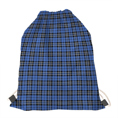 Black And Blue Tartan Pattern Print Drawstring Bag
