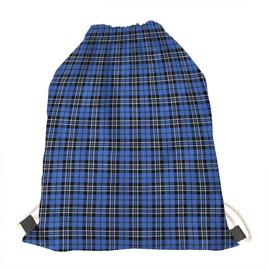 Black And Blue Tartan Pattern Print Drawstring Bag