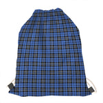 Black And Blue Tartan Pattern Print Drawstring Bag