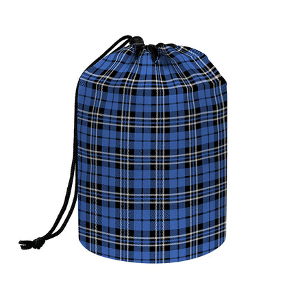 Black And Blue Tartan Pattern Print Drawstring Makeup Bag