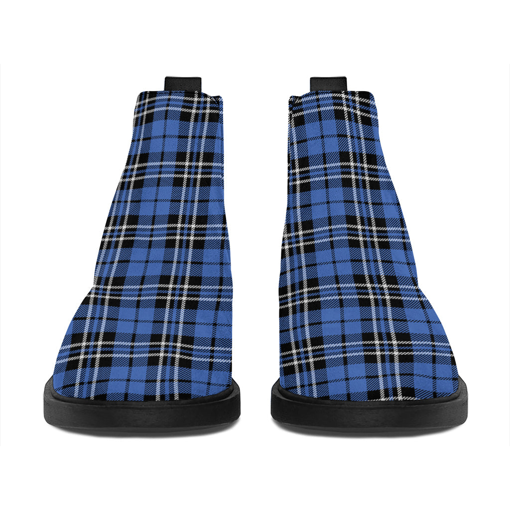 Black And Blue Tartan Pattern Print Flat Ankle Boots