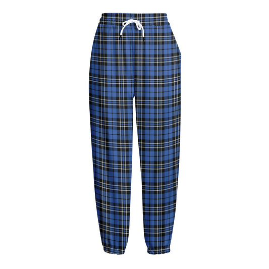 Black And Blue Tartan Pattern Print Fleece Lined Knit Pants