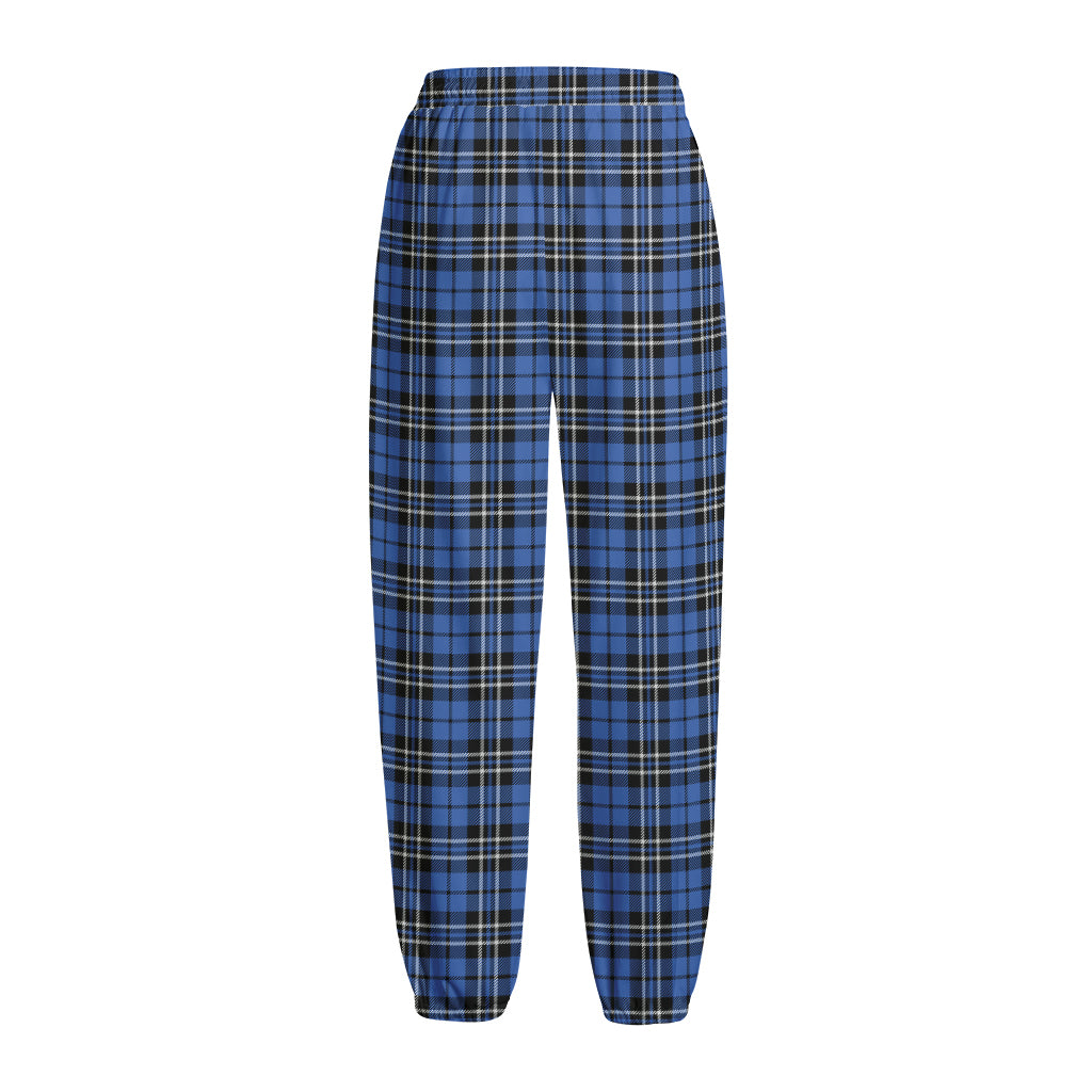 Black And Blue Tartan Pattern Print Fleece Lined Knit Pants