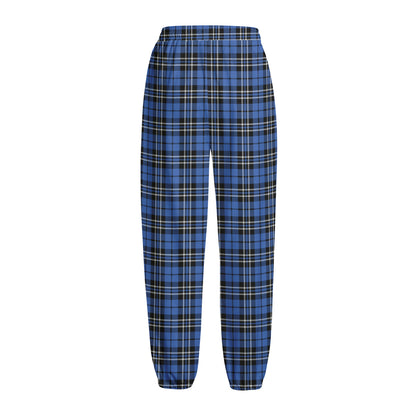 Black And Blue Tartan Pattern Print Fleece Lined Knit Pants