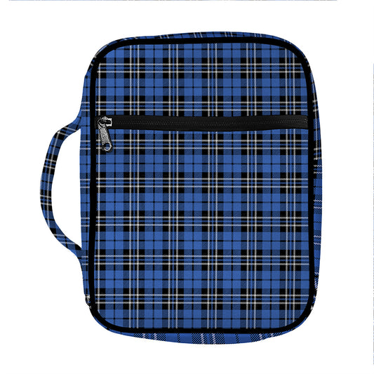 Black And Blue Tartan Pattern Print Front Pocket Bible Bag