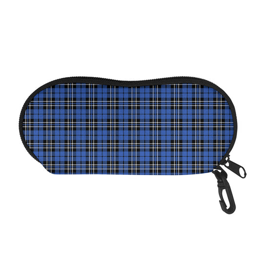 Black And Blue Tartan Pattern Print Glasses Case