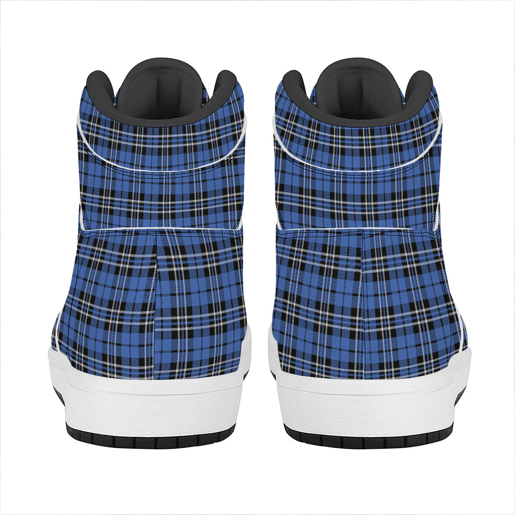 Black And Blue Tartan Pattern Print High Top Leather Sneakers