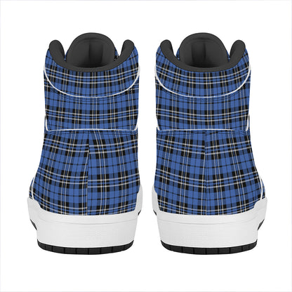 Black And Blue Tartan Pattern Print High Top Leather Sneakers