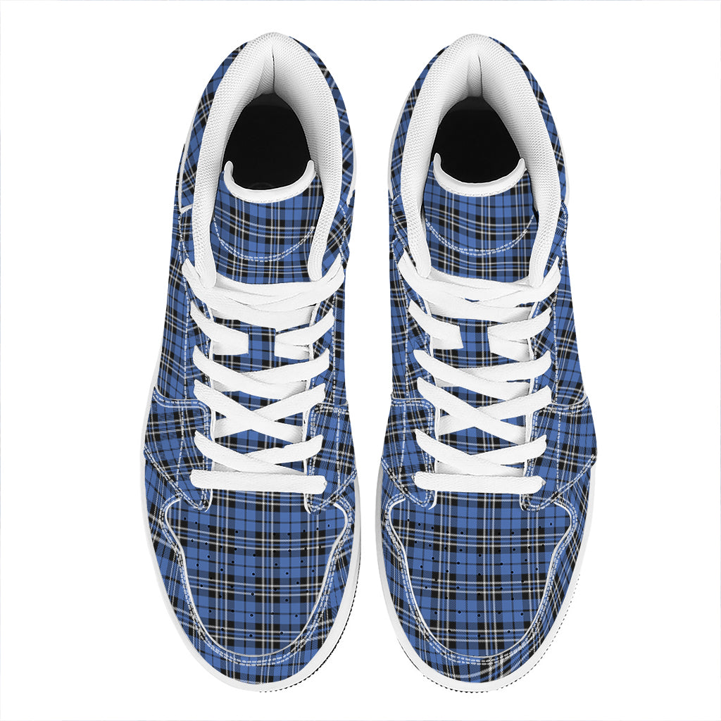 Black And Blue Tartan Pattern Print High Top Leather Sneakers