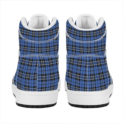 Black And Blue Tartan Pattern Print High Top Leather Sneakers