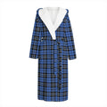 Black And Blue Tartan Pattern Print Hooded Bathrobe