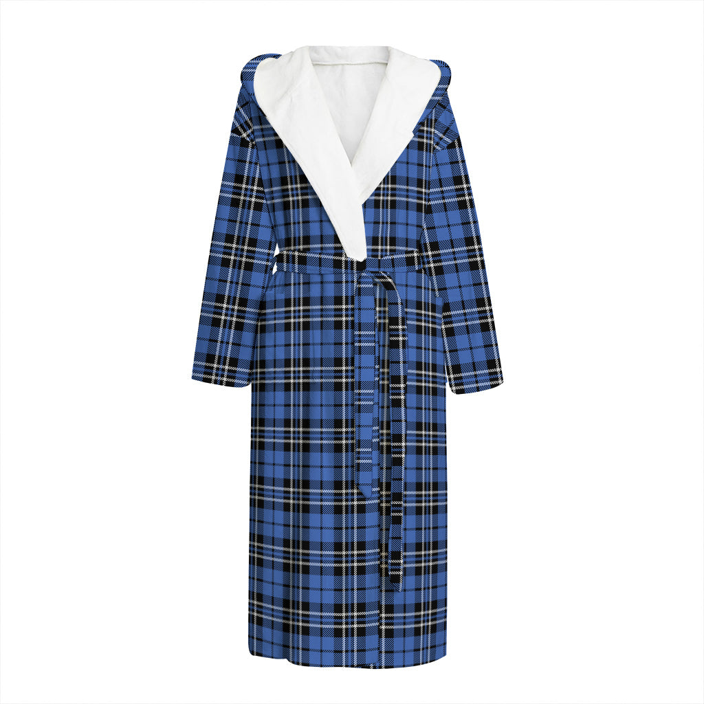 Black And Blue Tartan Pattern Print Hooded Bathrobe