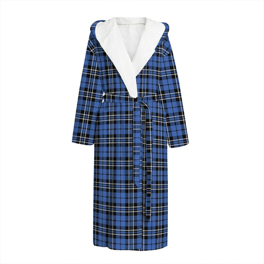 Black And Blue Tartan Pattern Print Hooded Bathrobe