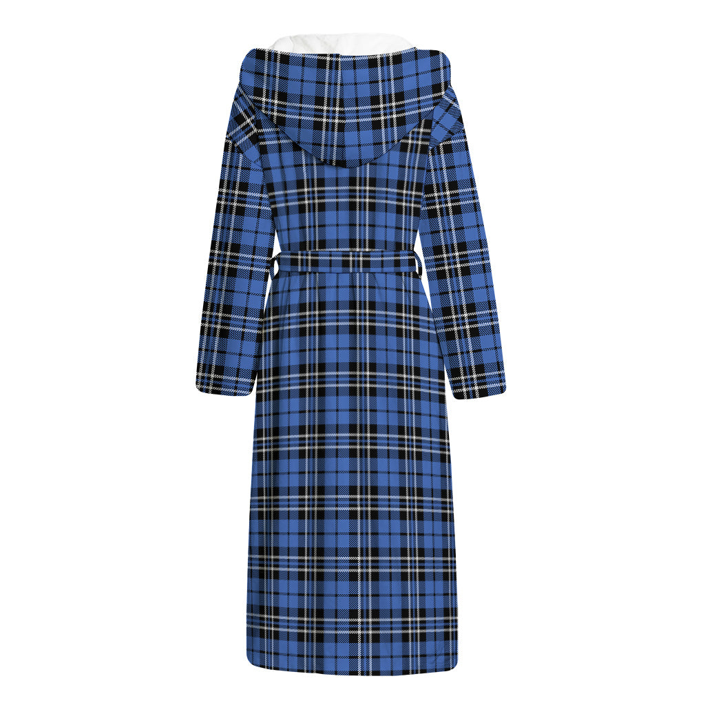 Black And Blue Tartan Pattern Print Hooded Bathrobe
