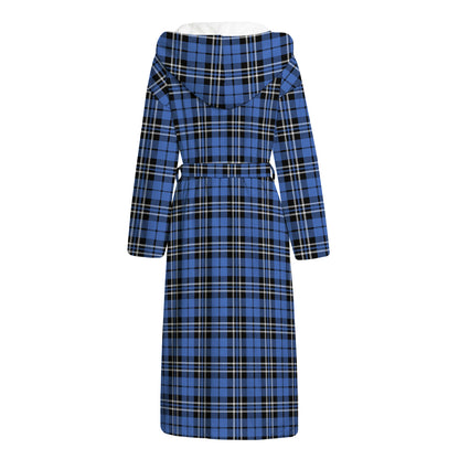 Black And Blue Tartan Pattern Print Hooded Bathrobe