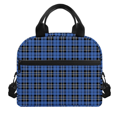 Black And Blue Tartan Pattern Print Insulated Lunch Bag