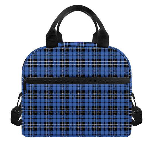 Black And Blue Tartan Pattern Print Insulated Lunch Bag