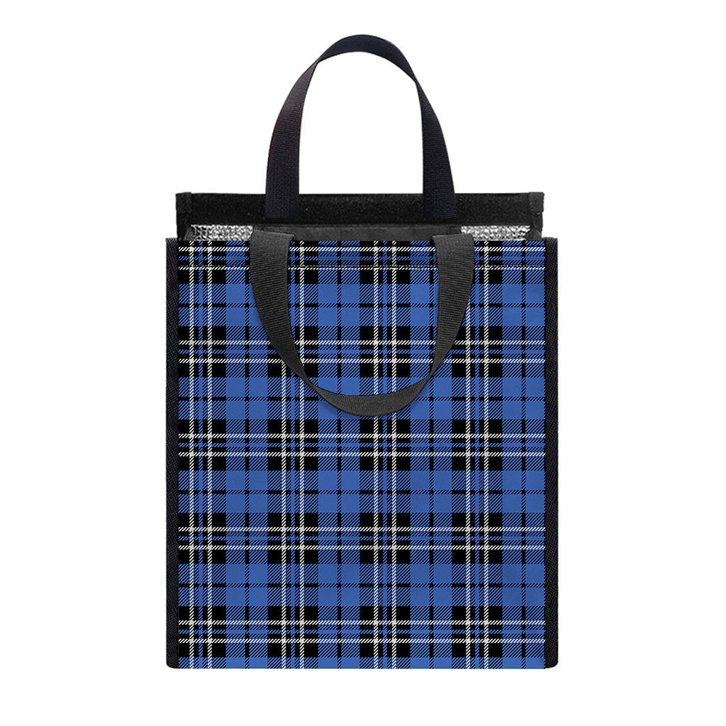 Black And Blue Tartan Pattern Print Insulated Lunch Tote