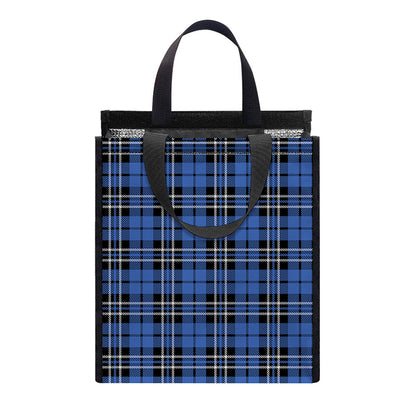 Black And Blue Tartan Pattern Print Insulated Lunch Tote