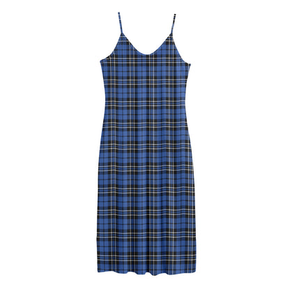 Black And Blue Tartan Pattern Print Jersey Midi Cami Dress