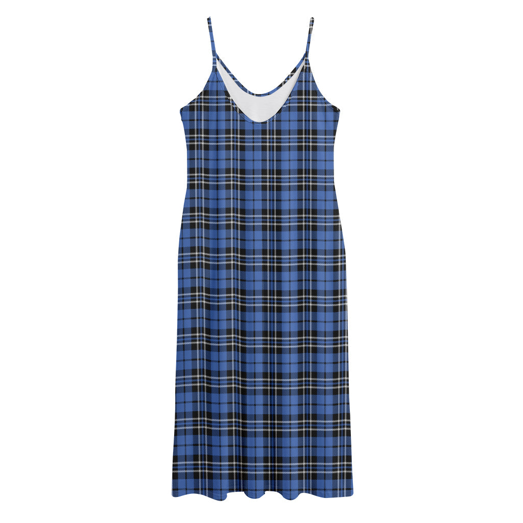 Black And Blue Tartan Pattern Print Jersey Midi Cami Dress