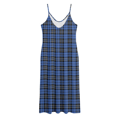 Black And Blue Tartan Pattern Print Jersey Midi Cami Dress