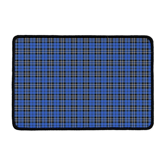 Black And Blue Tartan Pattern Print Kitchen Mat