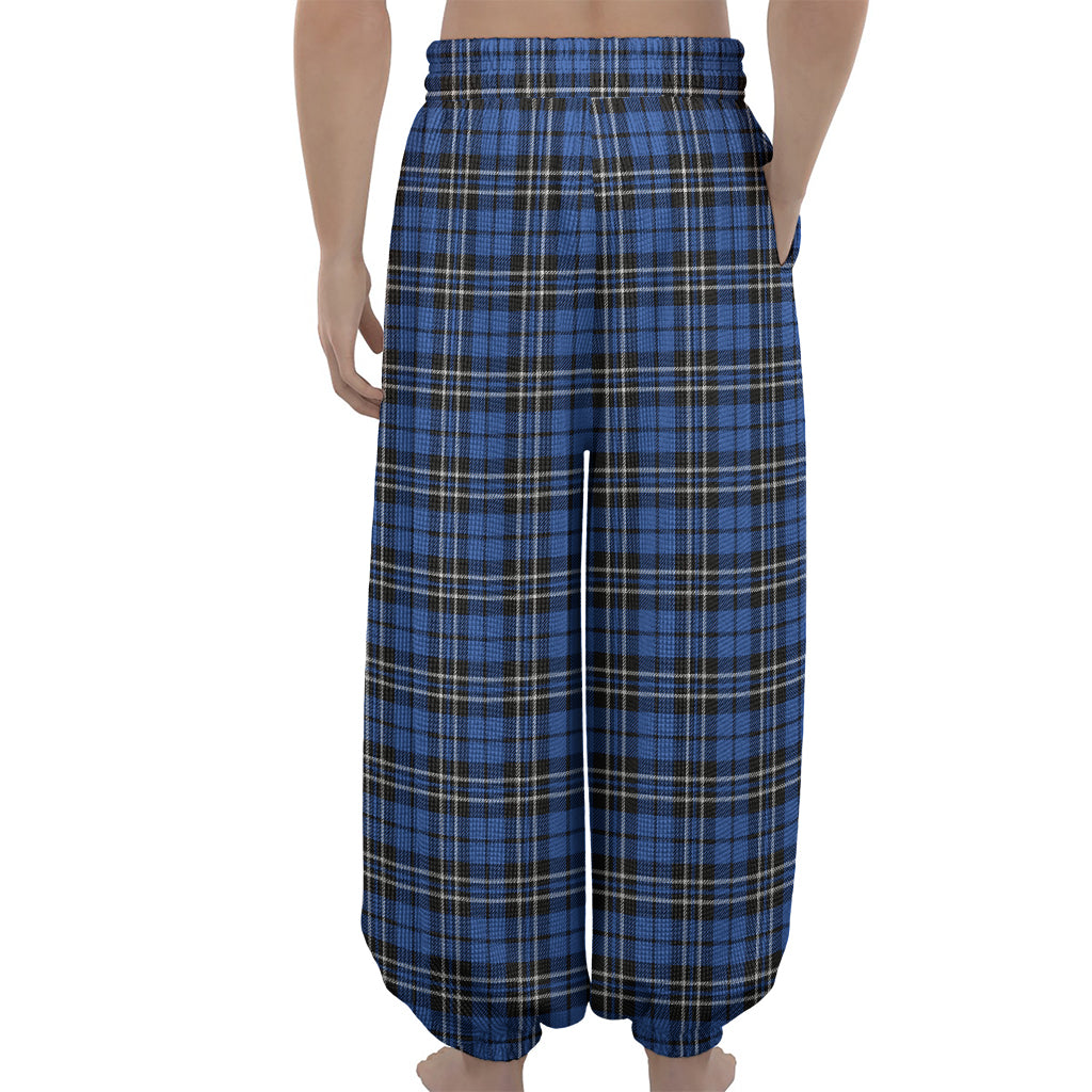 Black And Blue Tartan Pattern Print Lantern Pants