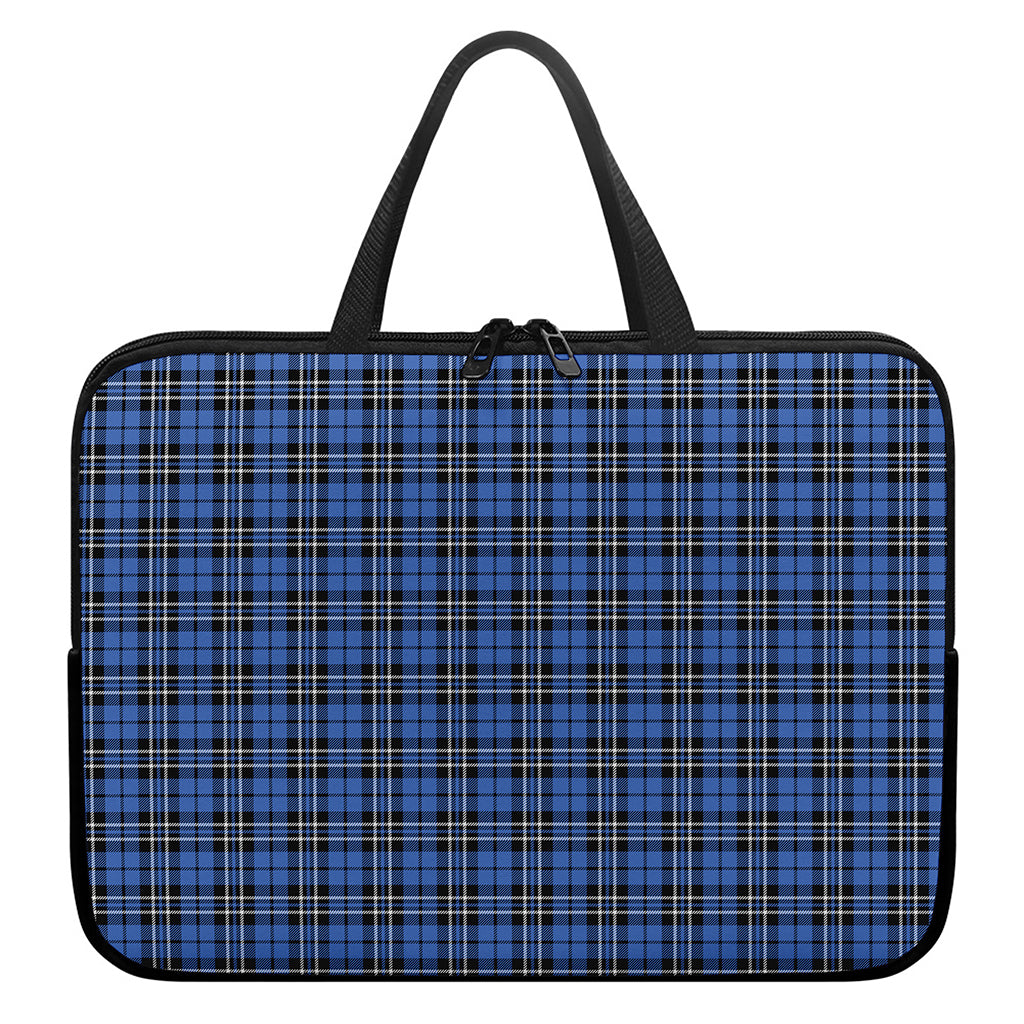 Black And Blue Tartan Pattern Print Laptop Sleeve With Handle