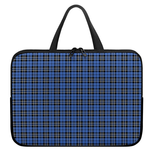 Black And Blue Tartan Pattern Print Laptop Sleeve With Handle