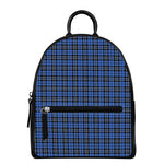 Black And Blue Tartan Pattern Print Leather Backpack