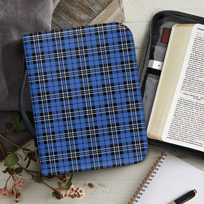 Black And Blue Tartan Pattern Print Leather Bible Cover