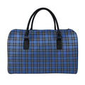 Black And Blue Tartan Pattern Print Leather Duffel Bag