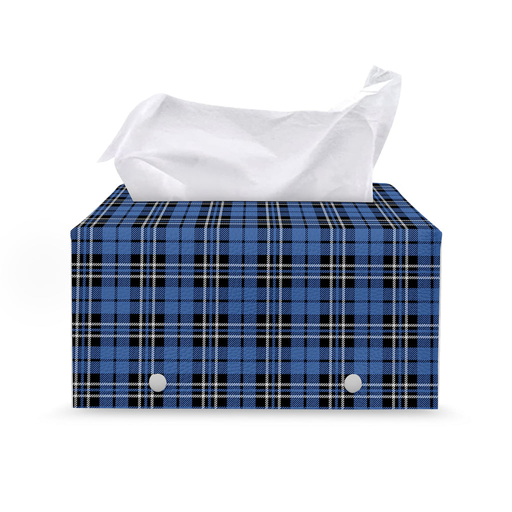 Black And Blue Tartan Pattern Print Leather Tissue Box Cover