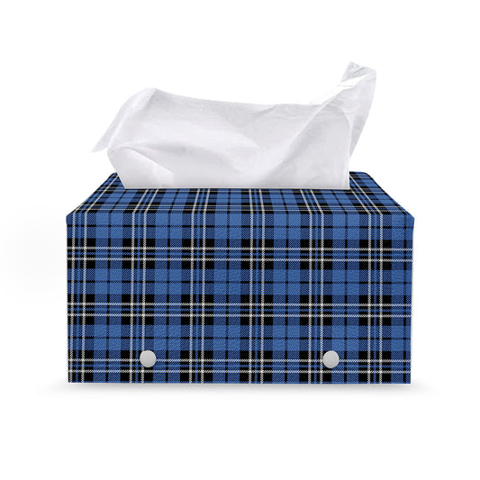 Black And Blue Tartan Pattern Print Leather Tissue Box Cover