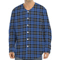 Black And Blue Tartan Pattern Print Long Sleeve Baseball Jersey