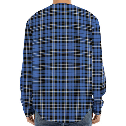 Black And Blue Tartan Pattern Print Long Sleeve Baseball Jersey