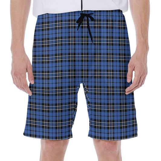 Black And Blue Tartan Pattern Print Men's Beach Shorts