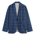 Black And Blue Tartan Pattern Print Men's Blazer