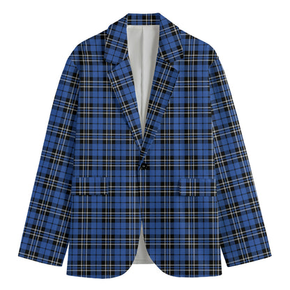 Black And Blue Tartan Pattern Print Men's Blazer