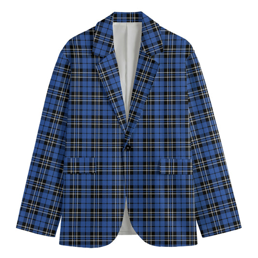 Black And Blue Tartan Pattern Print Men's Blazer