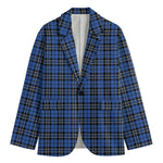 Black And Blue Tartan Pattern Print Men's Blazer