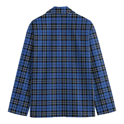 Black And Blue Tartan Pattern Print Men's Blazer