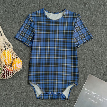 Black And Blue Tartan Pattern Print Men's Bodysuit