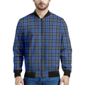 Black And Blue Tartan Pattern Print Men's Bomber Jacket