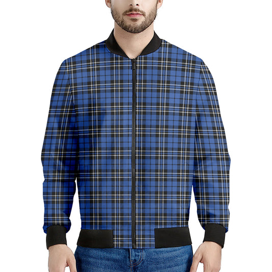 Black And Blue Tartan Pattern Print Men's Bomber Jacket