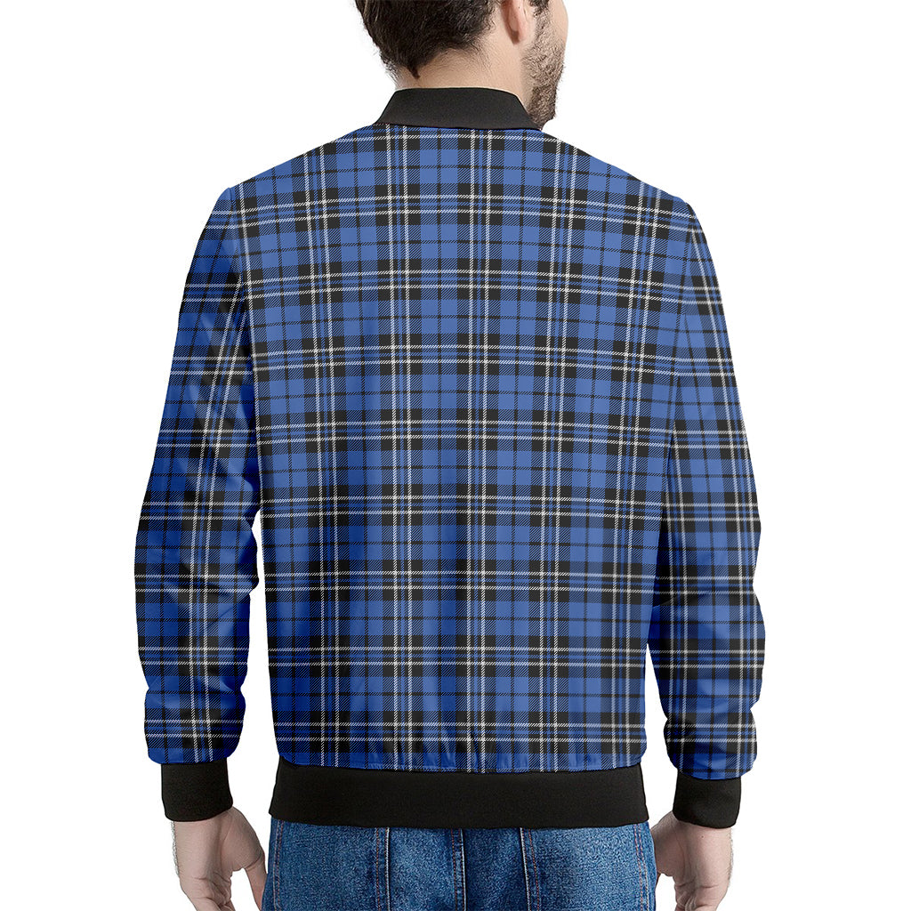 Black And Blue Tartan Pattern Print Men's Bomber Jacket