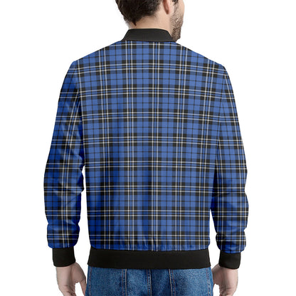 Black And Blue Tartan Pattern Print Men's Bomber Jacket